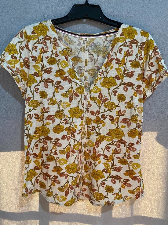 Pilcro Tops - Pilcro Anthropologie Floral Print Linen Blend Blouse Top Small Mustard Brown